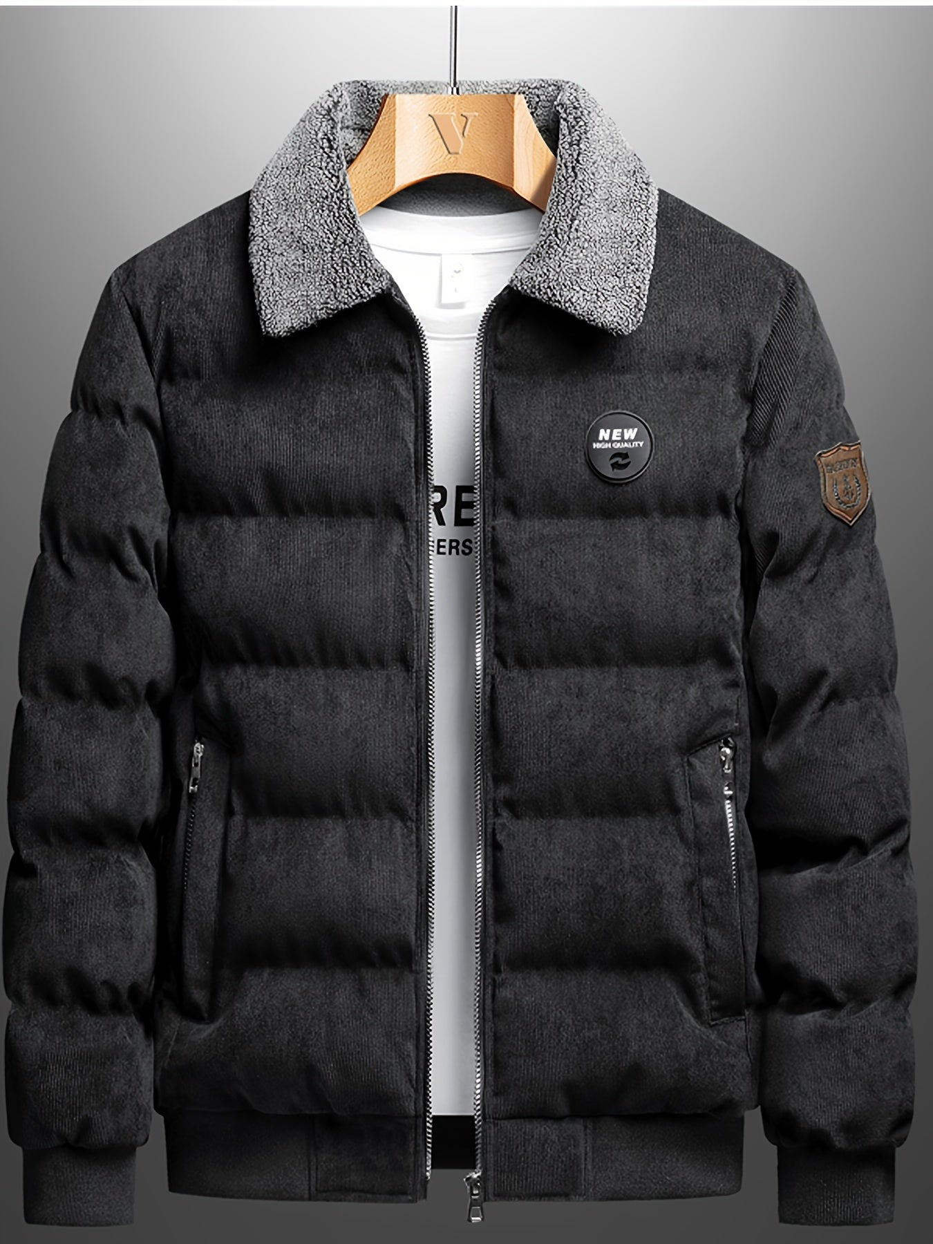 Men'S Heavyweight Winter Coat - Thick Insulated Jacket with Zipper Closure, Formal & Casual Outerwear for Cold Weather, Travel, Everyday - Black/Tan, Polyester Lining, Non-Stretch Fabric, Travel Clothing, Classic Design, Dura