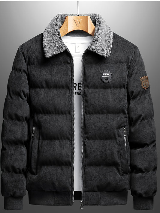 Men'S Heavyweight Winter Coat - Thick Insulated Jacket with Zipper Closure, Formal & Casual Outerwear for Cold Weather, Travel, Everyday - Black/Tan, Polyester Lining, Non-Stretch Fabric, Travel Clothing, Classic Design, Dura