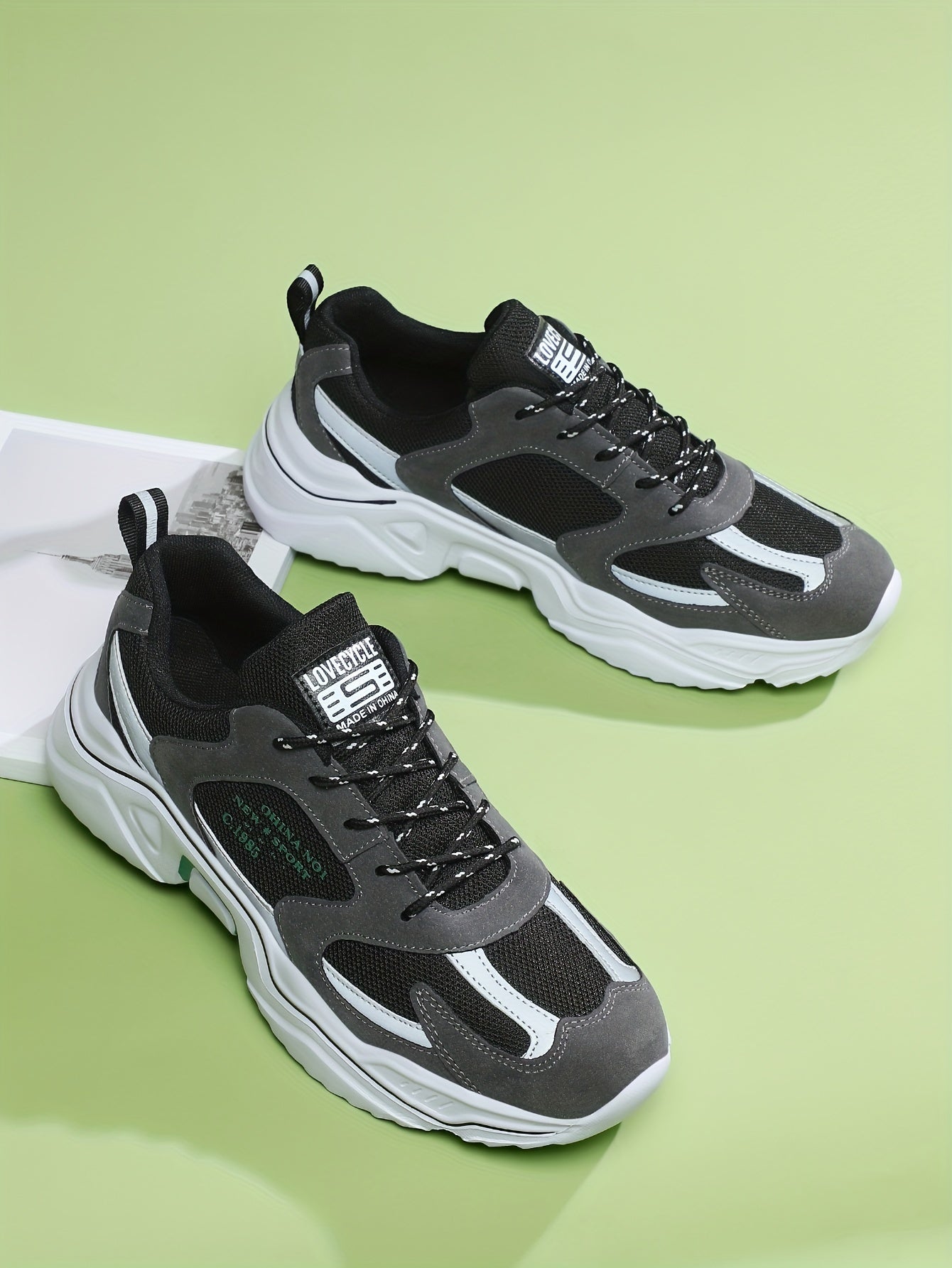 Men's Trendy Chunky Shoes, Comfy Non Slip Lace Up Casual Soft Sole Sneakers For Men's Outdoor Activities