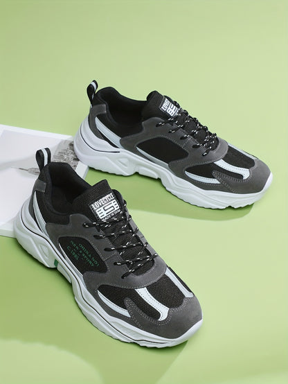 Men's Trendy Chunky Shoes, Comfy Non Slip Lace Up Casual Soft Sole Sneakers For Men's Outdoor Activities