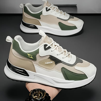 Men'S Breathable Running Sneakers with Gradient Design - Low-Top Lace-Up Casual Shoes, Durable PVC Sole, EVA Insole, Fashionable Black  White Patterns, Ideal for All Seasons Outdoor Activities