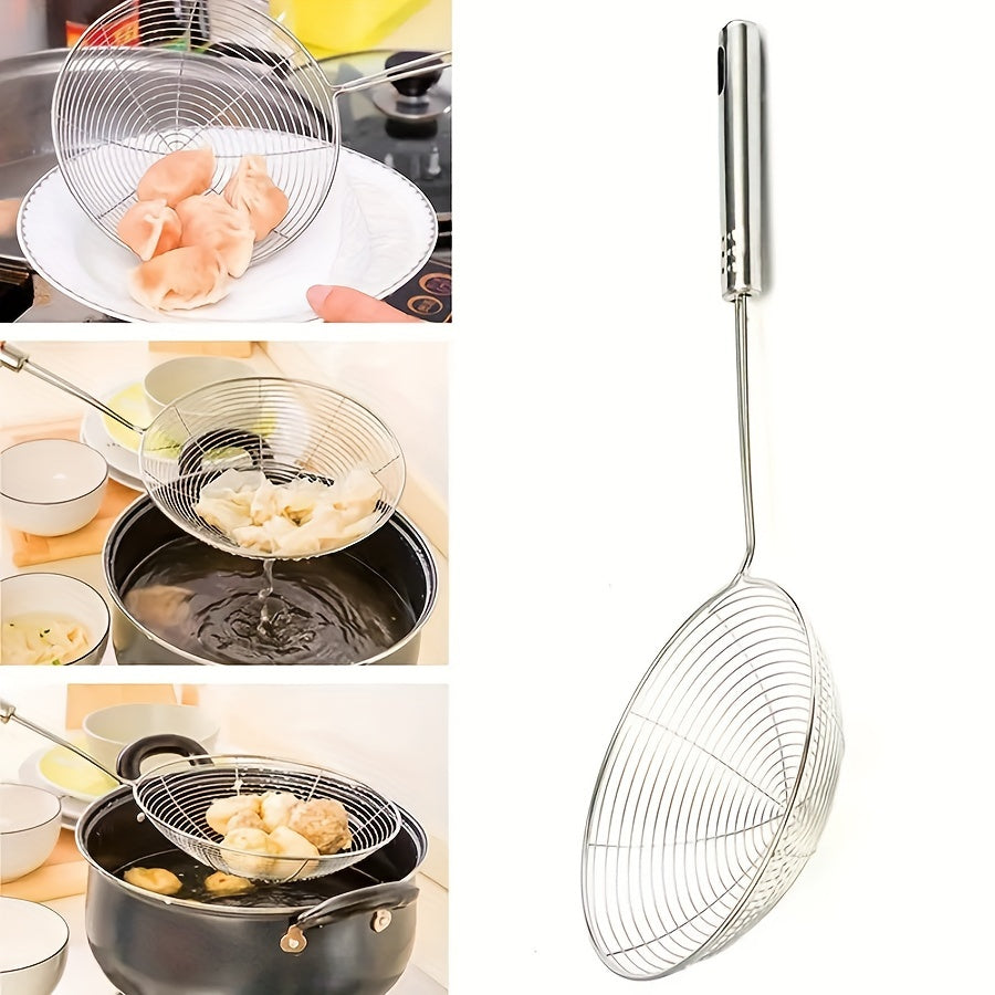 Stainless Steel Strainer Ladle with Handle - Durable Wire Skimmer Spoon for Cooking, Frying & Kitchen Use