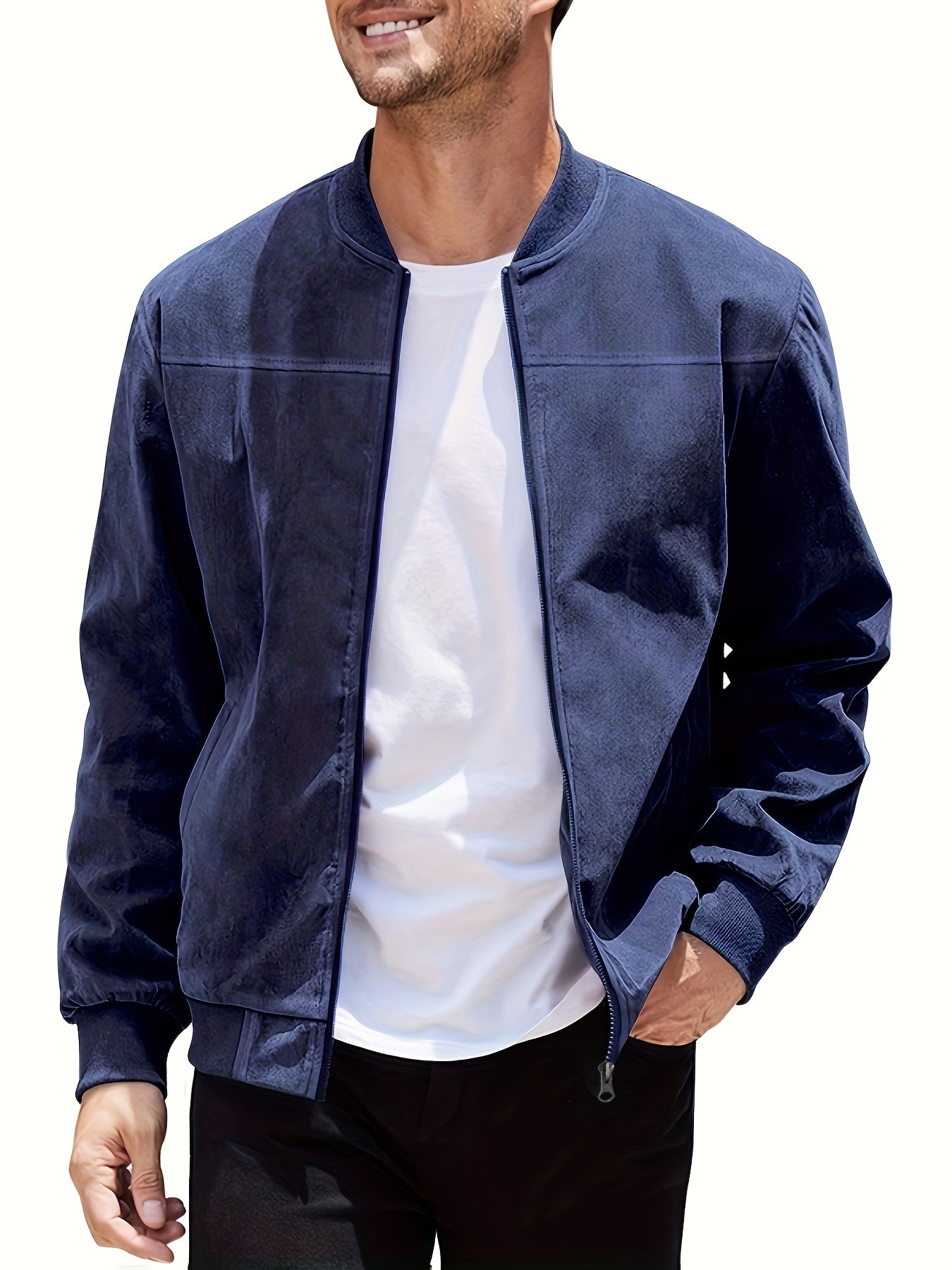Men's Casual Corduroy Zipper Jacket with Stand Collar