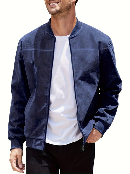 Men's Casual Corduroy Zipper Jacket with Stand Collar