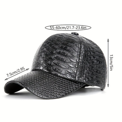 PU Leather Crocodile Pattern Baseball Cap for Street Style