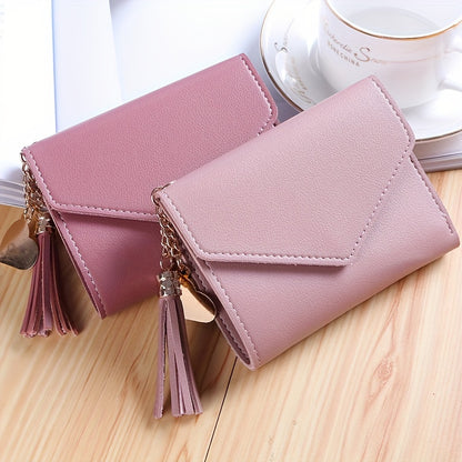 Valentine's Day Gift for Women, Fashionable Foldable Tassel Ladies Wallet, Christmas Gift, Tri-Fold Women's Wallet, Card Holder Coin Purse, Halloween Gift Short Wallet, Birthday and Mother's Day Gift