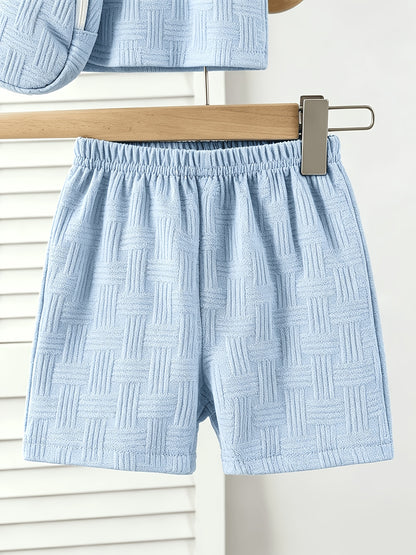 Boys' Summer Casual 3-Piece Set with Bear Patch & Shorts