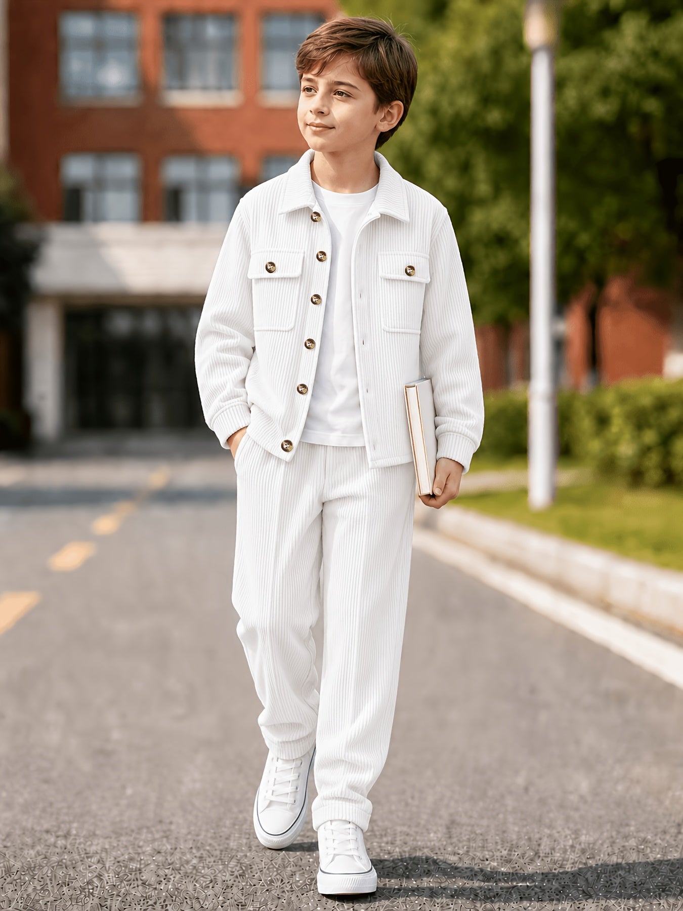 Boys' Casual Corduroy 2-Piece Jacket and Pants Set for Fall