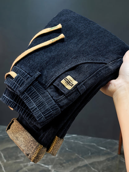 Men's High-Waist Stretch Denim Jeans with Drawstring Waist