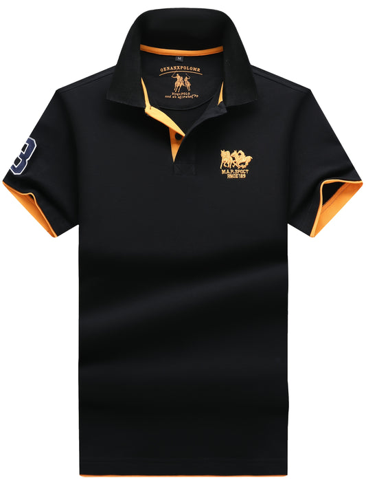 Men'S Short-Sleeve Polo Shirt with 95% And Embroidered Design - ayq