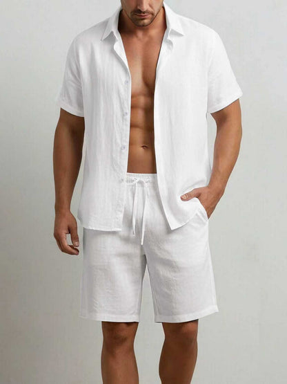 Men's Summer Cotton Shirt and Shorts Set - Casual Outdoor Wear