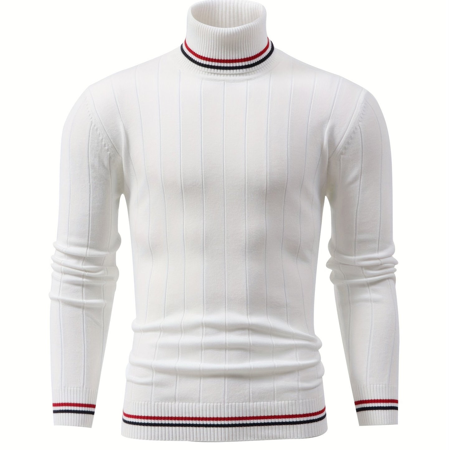 Temujin OBM Men's College Style Fashion New Color Block Striped High Neck Knit Long Sleeve Pullover Sweater