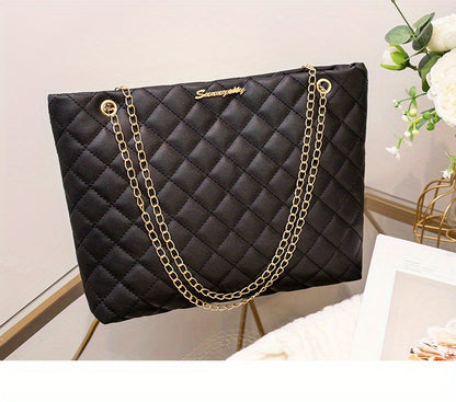 1pc Women's Large Capacity Bucket Bag - Chunky Chain Strap Shoulder Bag with Buckle Closure, Armpit/ Grid (Choose), Casual to Dressy Tote Suitable for Women