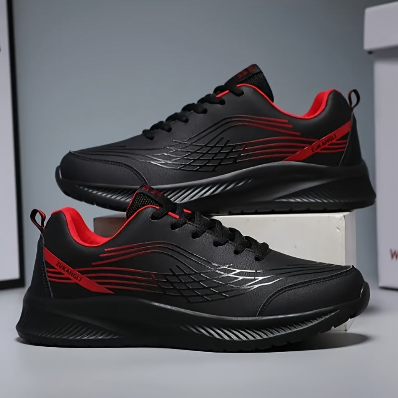 Men's Breathable Lightweight Running Shoes with Air Cushion Technology - Black Low-Top Sneakers for Walking, Jogging, Training  Casual Wear, PU Upper  MD Sole, All-Season Comfort, Sleek Sporty Design, Cushioned Support