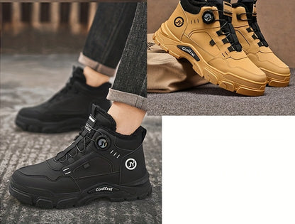 Men'S Winter High-Top Boots - Thick Warm Lace-Up Ankle Boots with Rubber Sole, Non-Slip Traction, Brown/ Color Options - Cold Weather Shoes for Everyday & Formal, Winter Boots, Formal Footwear, Retro Style, Durable Constructi