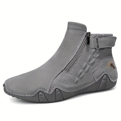 Men'S High-top Casual Shoes With Anti-slip, Comfortable, Outdoor, Fashionable, Plus Size, Business, Hand-stitched, Zipper, Cro, Lace-up.