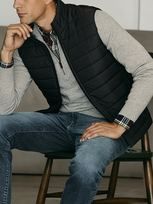 Men's Fashion Vest, Spring/Autumn Outerwear, Trendy Padded Jacket, Suitable for Daily and Outdoor Wear
