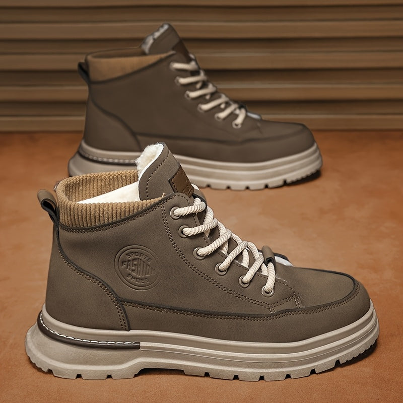 Men's Snow Boots with Lining, Thickened Outdoor Hiking Boots, Trendy Versatile Work Boots, British Short Boots