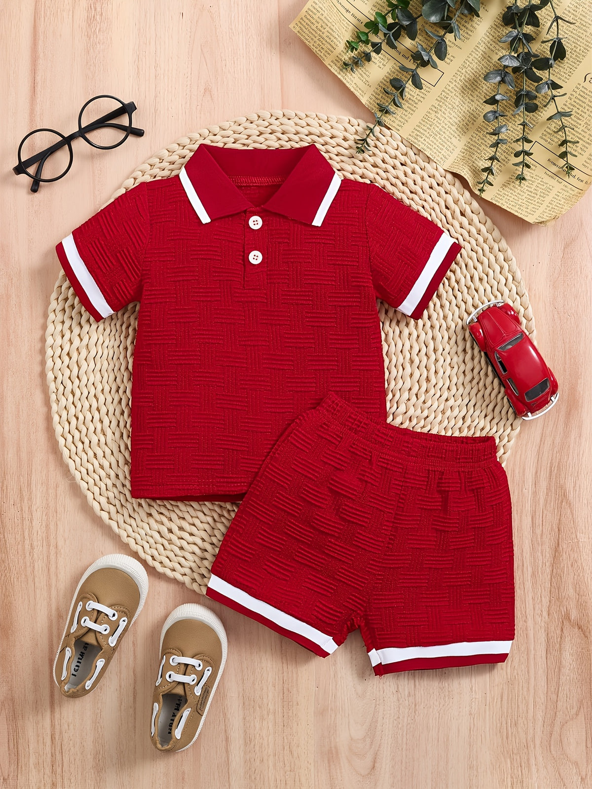 Boys' Summer Polo Shirt & Shorts Set - Preppy Casual Outfit - ayq