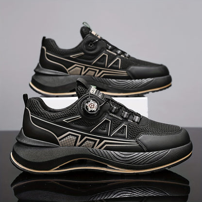 Men's 2025 New Casual Athletic Running Shoes - Thick-Sole Hiking  Basketball Sneakers with Breathable PU/Fabric Upper, Durable PVC Outsole, Beige/Black Colorway for Outdoor, Streetwear  Everyday Comfort, Round Toe Design