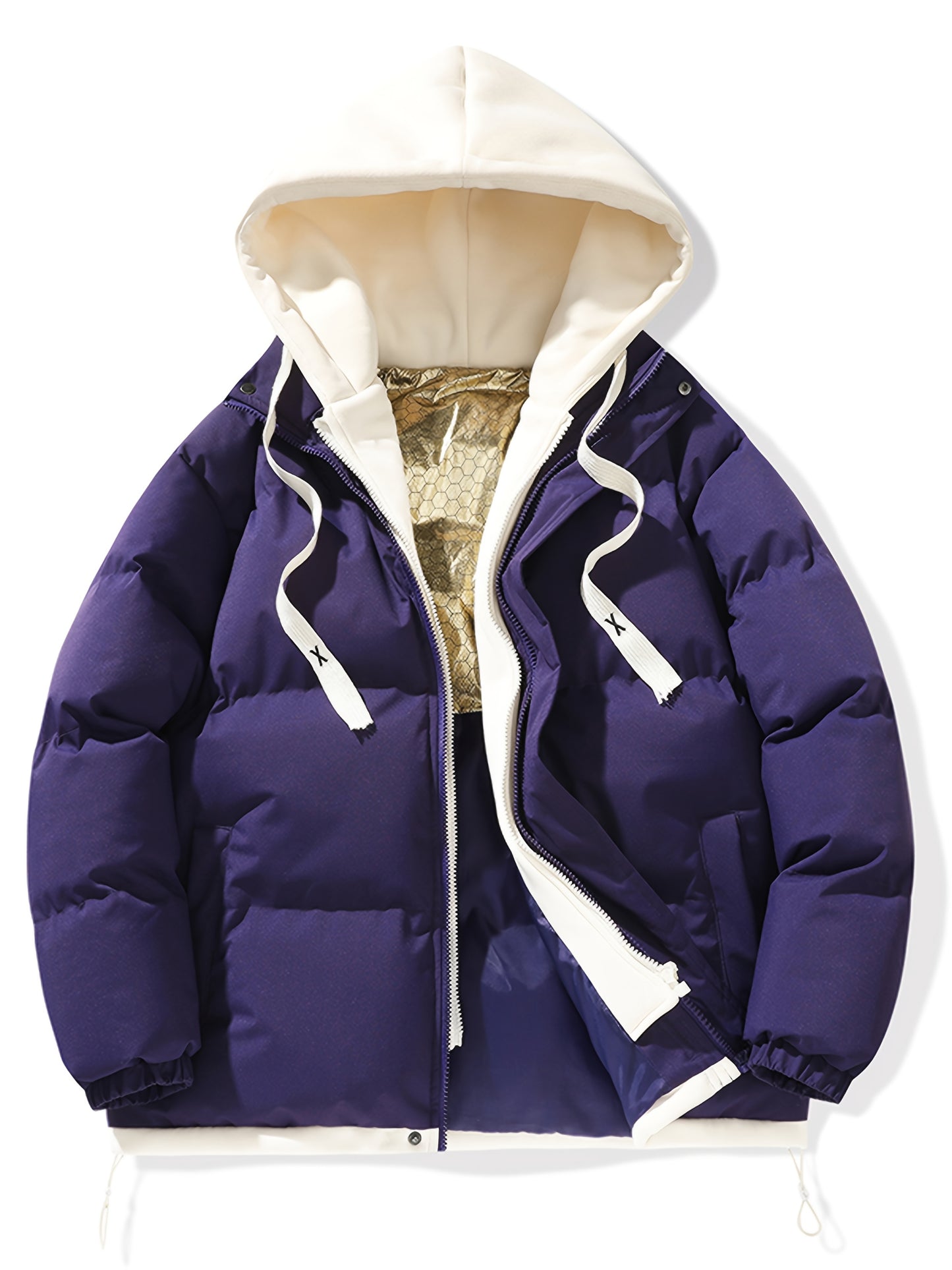 Women'S Light Blue Hooded Puffer Jacket - Cozy Fleece-Lined Winter Coat with Drawstring Hood, Casual Style for Cold Weather, Winter Coat