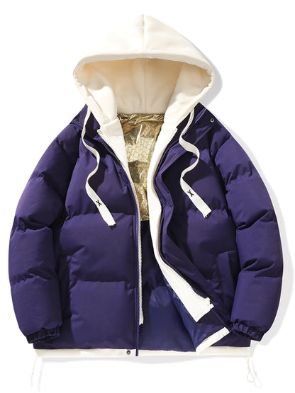 Women'S Light Blue Hooded Puffer Jacket - Cozy Fleece-Lined Winter Coat with Drawstring Hood, Casual Style for Cold Weather, Winter Coat