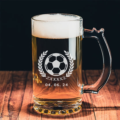 Football-Themed Engraved Glass Beer Mug with Handle