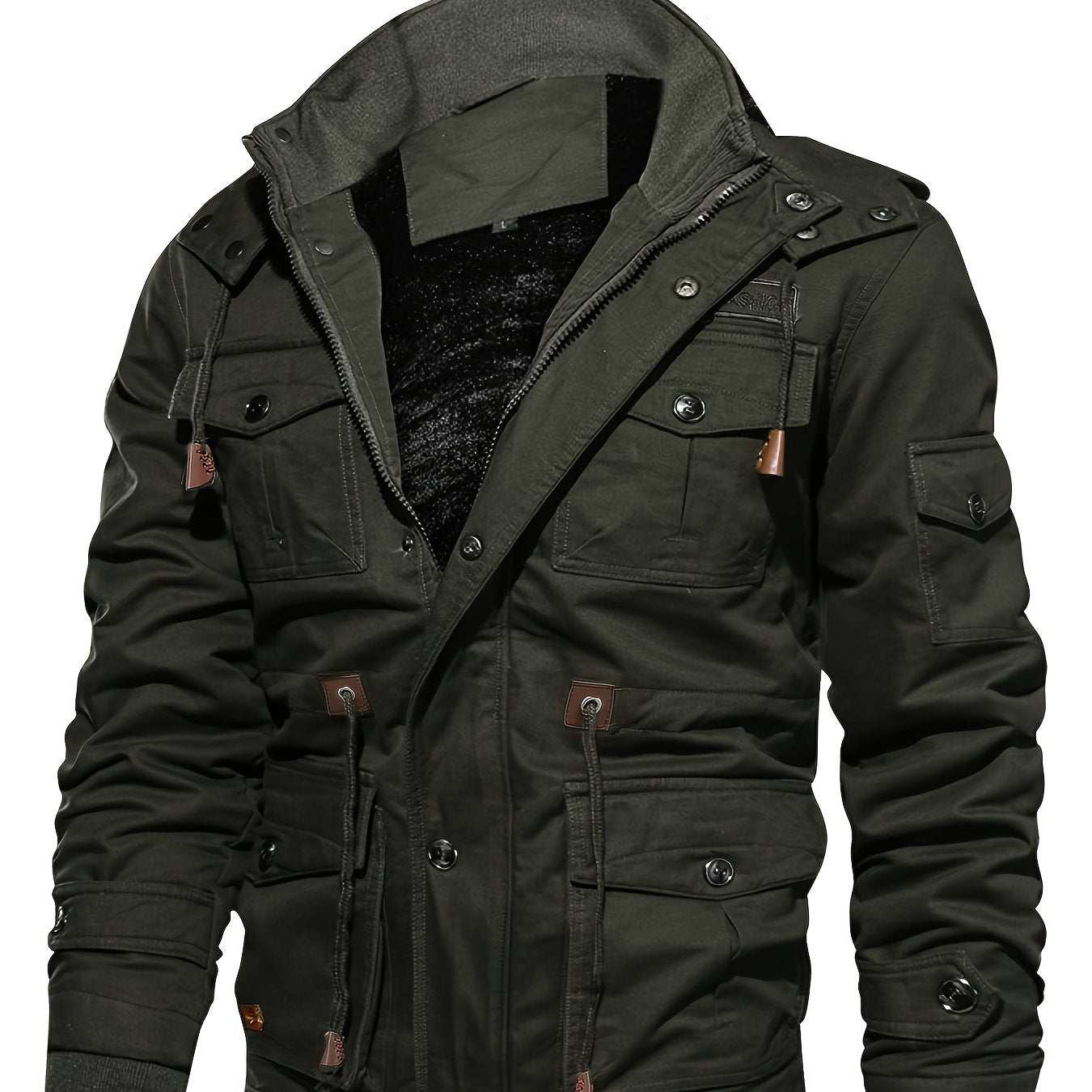 Men'S Heavyweight Winter Jacket - Thermal Insulated Cold Weather Coat with Full-Zip Closure, Hooded Windproof Outerwear, Multiple Utility Pockets - Olive Green Tactical-like design for Outdoor, Commute, Everyday - Non-Stretch
