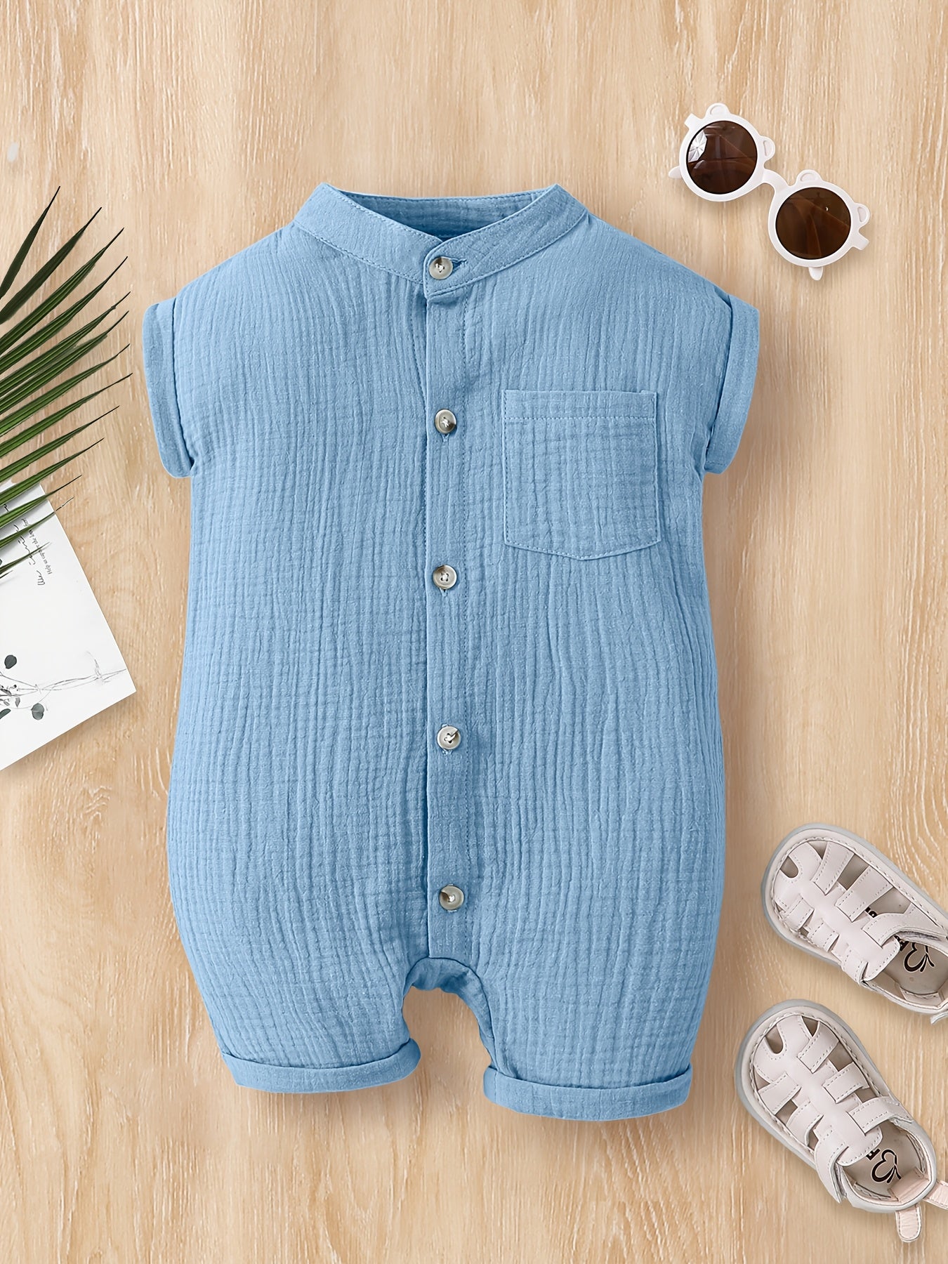 Baby Boys' Summer Cotton Onesie Romper in Bean Green
