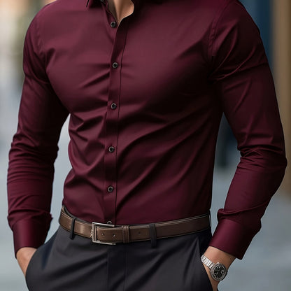 Men's Wrinkle-Free Long Sleeve Dress Shirt - Business Formal & Casual Button-Up Shirt in Black, Machine Washable Office Work Attire for All Seasons - Professional & Casual Attire, Long Sleeve Tops for Work, Workwear Essential