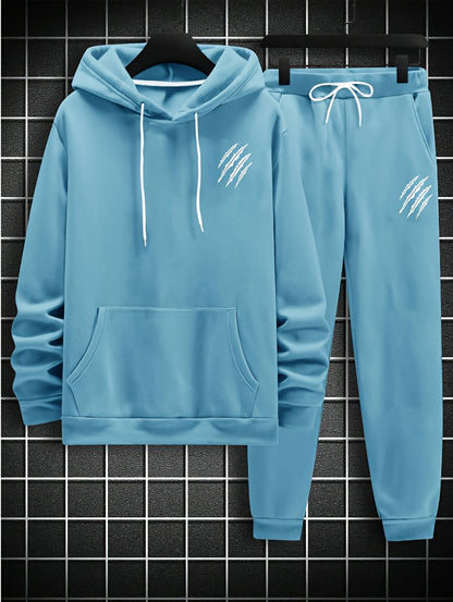 Men's Printed Hoodie and Drawstring Waist Sweatpants Two-Piece Set