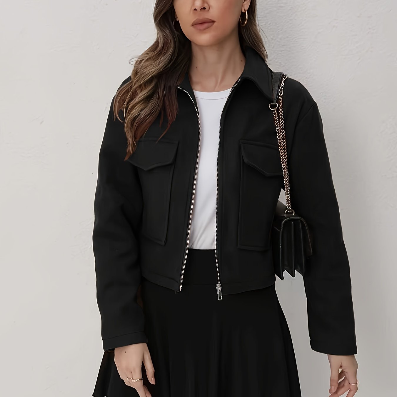 Women'S Olive Green Bomber Jacket with Zipper Front, Long Sleeves, and Pockets - Casual Style, All-Season Wear, Polyester Blend, Machine Washable, Casual Outerwear | Zippered Jacket | Polyester Blend Jacket, High Neck Hoodie/