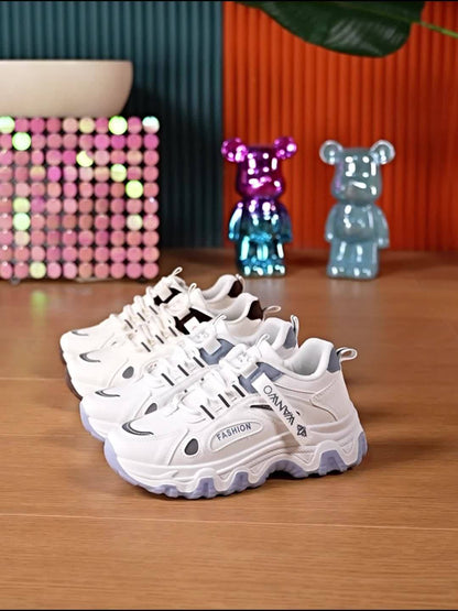 Women'S Fashion Sneakers - White Low-Top Lace-Up with Thick Sole, Stylish Tassel Detail, Lightweight All-Season Hiking and Walking Shoes, Casual Outdoor Footwear Trendy Casual Shoes Lightweight Footwear