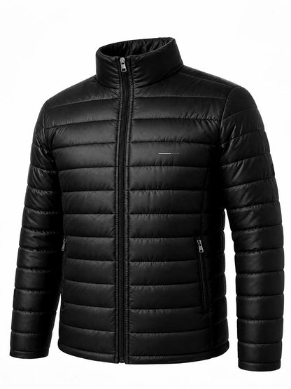 Men's Stand Collar Padded Coat with Zipper Pockets for Fall-Winter