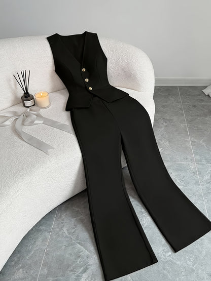 Elegant Sleeveless Top and Pants Set for Women, Business Commuter Style, Spring/summer Women's Teacher Uniform