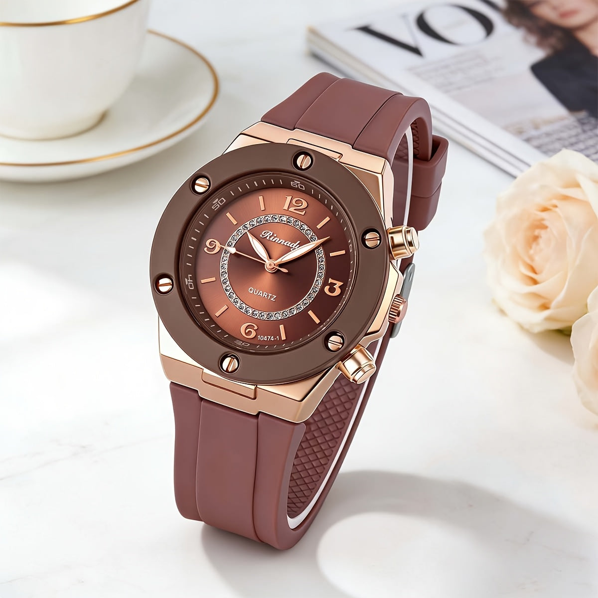 Women’s Silicone Strap Quartz Watch with Large Round Dial