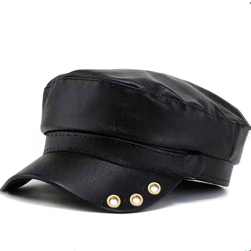 Elegant PU Octagonal Hat for Autumn Winter Casual Wear