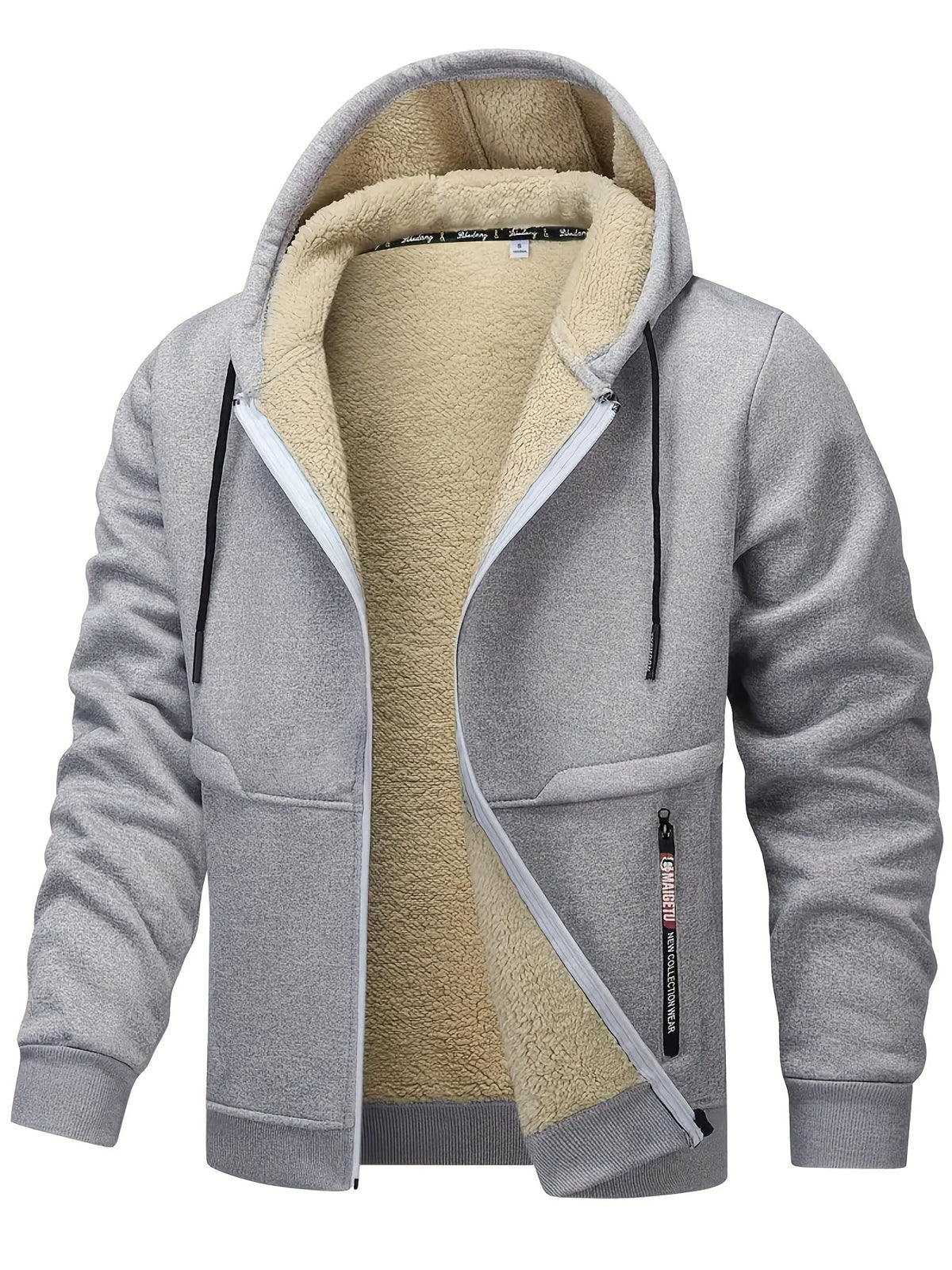 Men's Casual Warm Fleece Hooded Jacket with Zipper