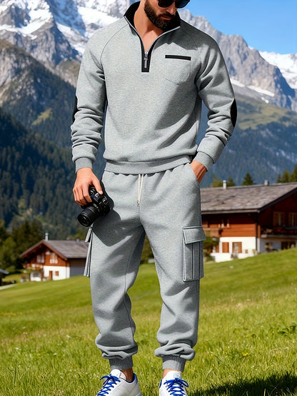 Men's New Product: Men's Casual Sportswear Set for Outdoor Workwear and Daily Commuting, Fashionable Hoodless Sweatshirt with Lining and Extra Thickness, Suitable for Outdoor Walks