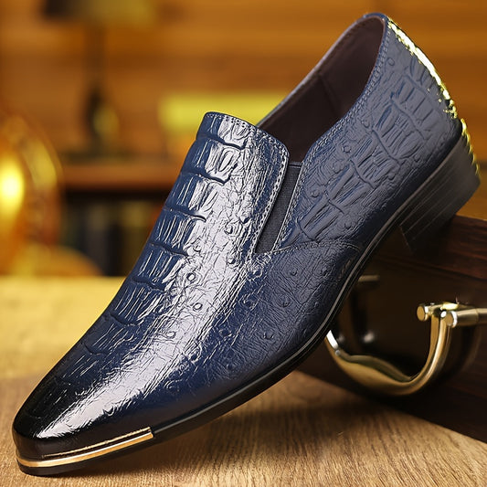 Men's Crocodile-Embossed Slip-On Brogue Business Casual Shoes - ayq