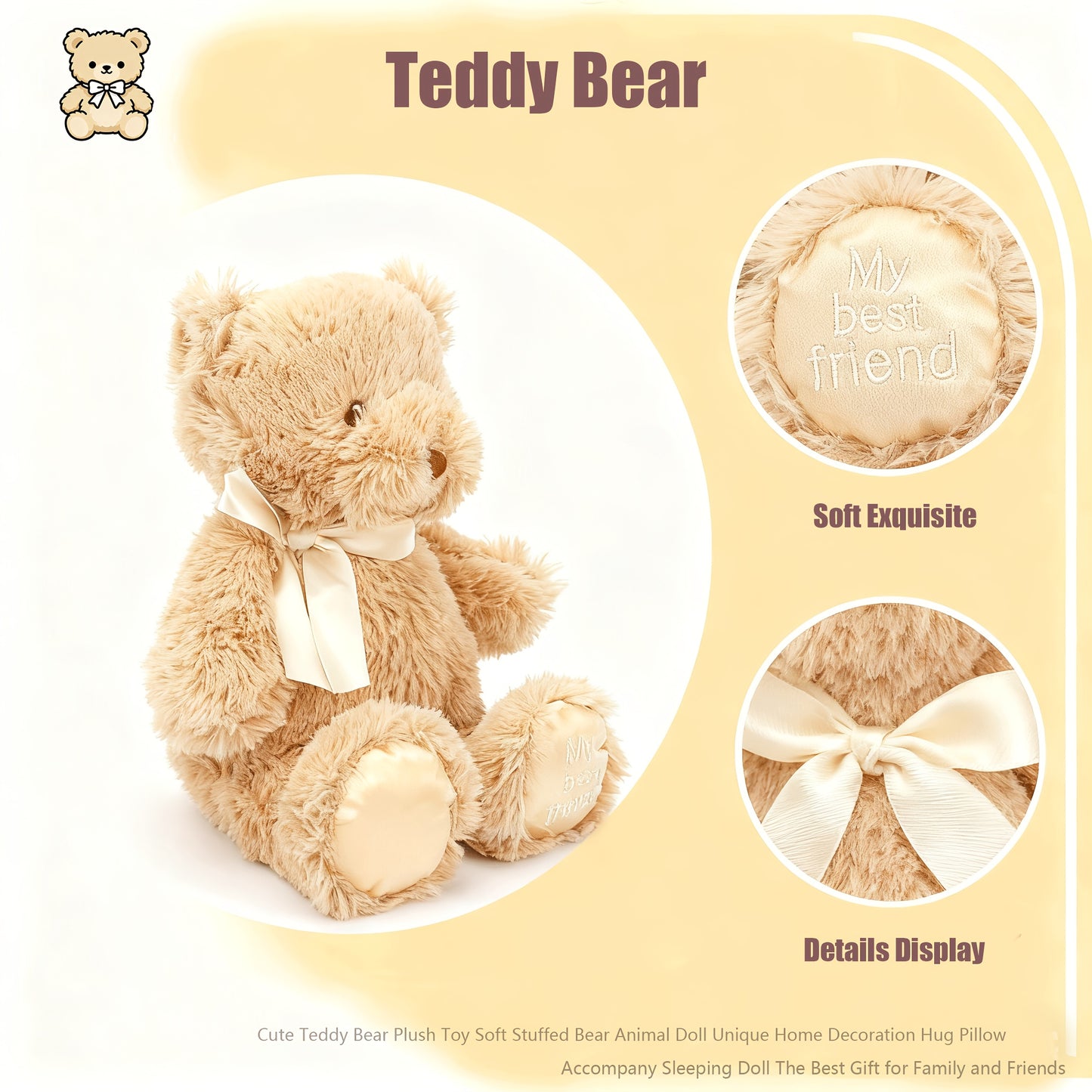 Cartoon Teddy Bear Plush Toy Cute Soft Stuffed Bear Dolls Funny Interactive Doll Cozy Home Sofa Decor Plush for Bedroom Desk Decoration Items Gift for Family and Friends