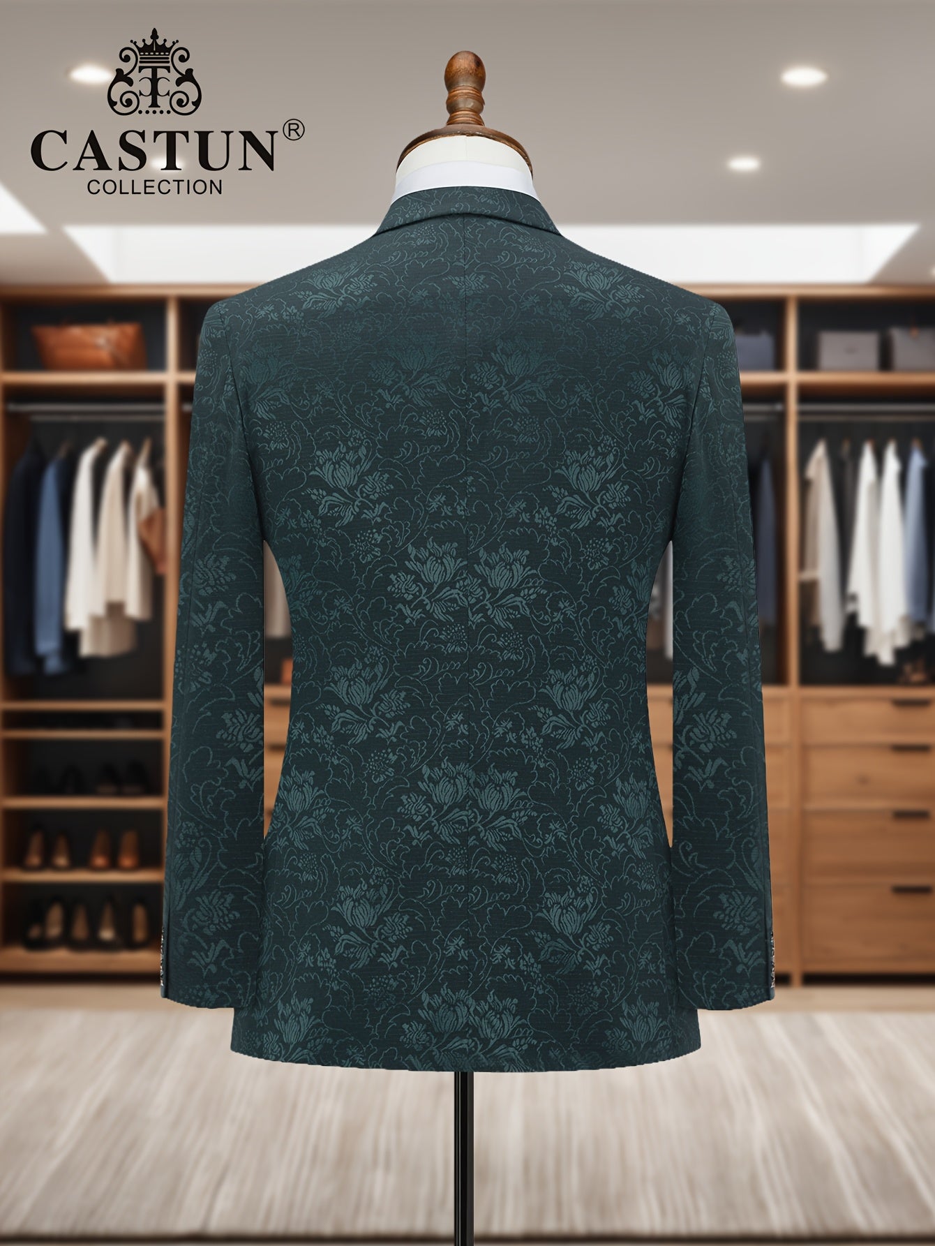 Men's 3-Piece Floral Skinny Fit Suit with Peak Lapels