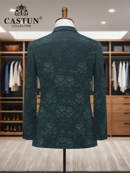 Men's 3-Piece Floral Skinny Fit Suit with Peak Lapels