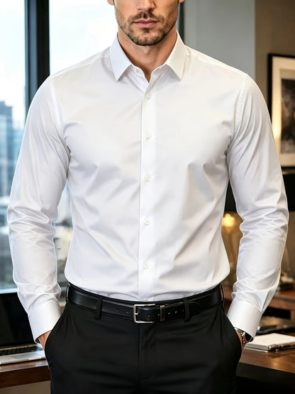 Men's Long Sleeve Business Shirt, Lightweight Breathable Polyester