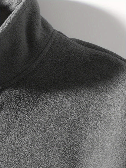 1pc Men'S Casual Sports Fleece Jacket - Solid Color Polyester Knit with Slight Stretch, Stand Collar, Long Sleeve, Regular Fit, Zipper Closure, Daily & Casual Wear
