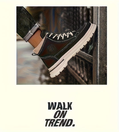 Men's Snow Boots with Lining, Thickened Outdoor Hiking Boots, Trendy Versatile Work Boots, British Short Boots