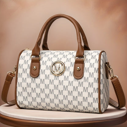 The New MINI Women'S Fashion Shoulder Bag Features a Classic Monogram with a Golden 'M' Logo. It Can Be Worn Crossbody And Has a Detachable Shoulder Strap, Making It Suitable for Daily Outings, Work Commutes, Travel, Parties