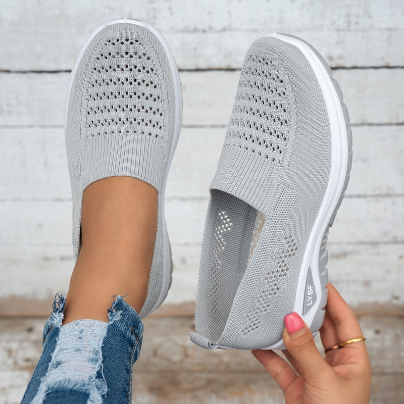Women's Breathable White Slip-On Mesh Sneakers for Walking