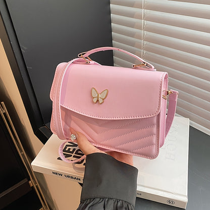 Elegant Women's Crossbody Bag with Butterfly Embellishment - Quilted Black Synthetic Leather Handbag, Magnetic Closure & Adjustable Strap, Compact Everyday Shoulder Bag for Women, Crossbody Purse, Sophisticated Accessory