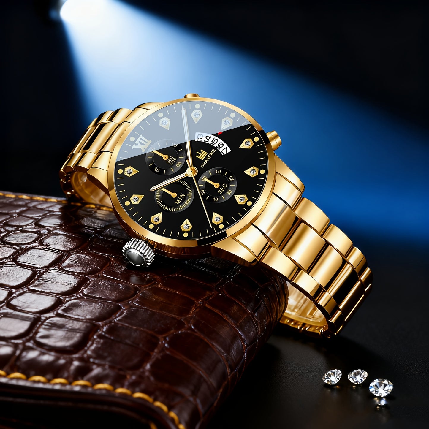 3pcs Men's Fashion High-End Quartz Watch + Business Casual Wallet and Versatile Glasses Combo Set, Perfect Gift for Friends on Holidays and Birthdays, Men's Gift